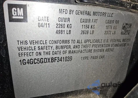 2011 Buick Lacrosse Cxl z USA, uszkodzony, nr VIN 1G4GC5GDXBF341039